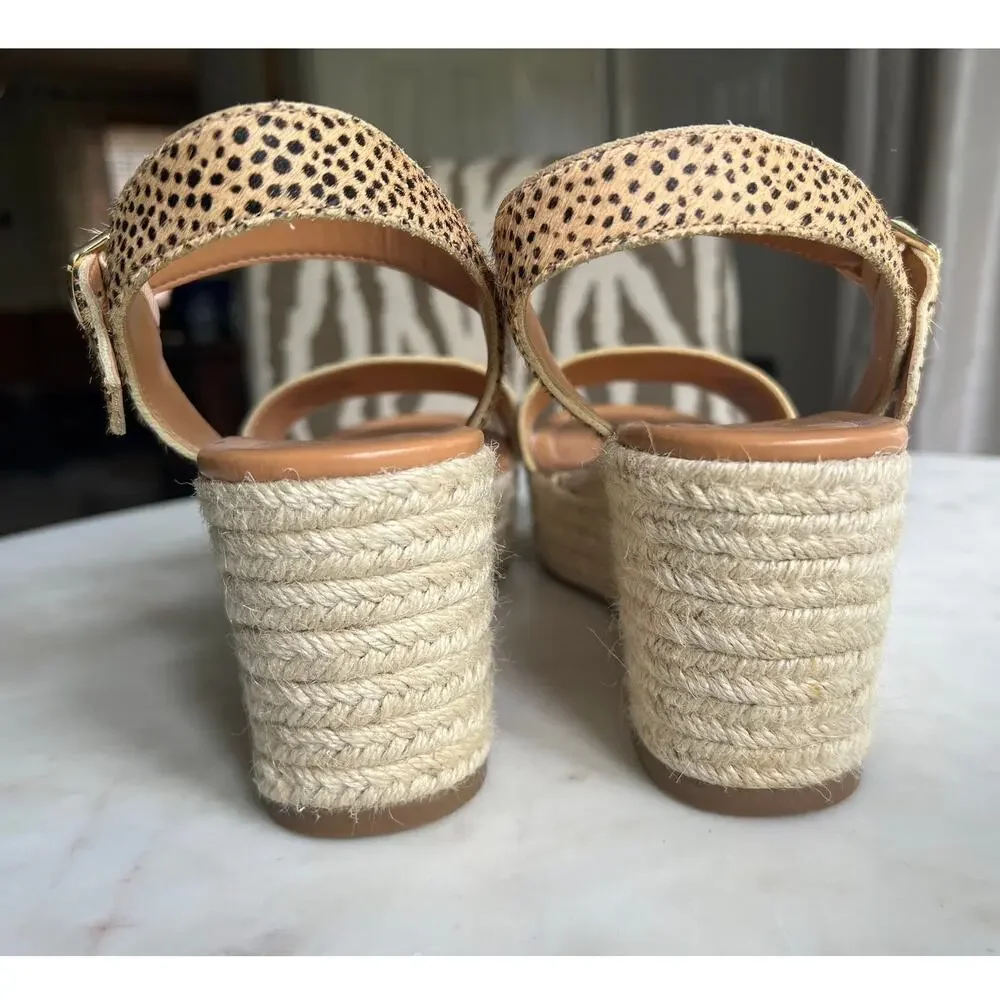 NWOT J Crew Leather Calf Hair Leopard Print Platform Wedges Espadrille Sandals